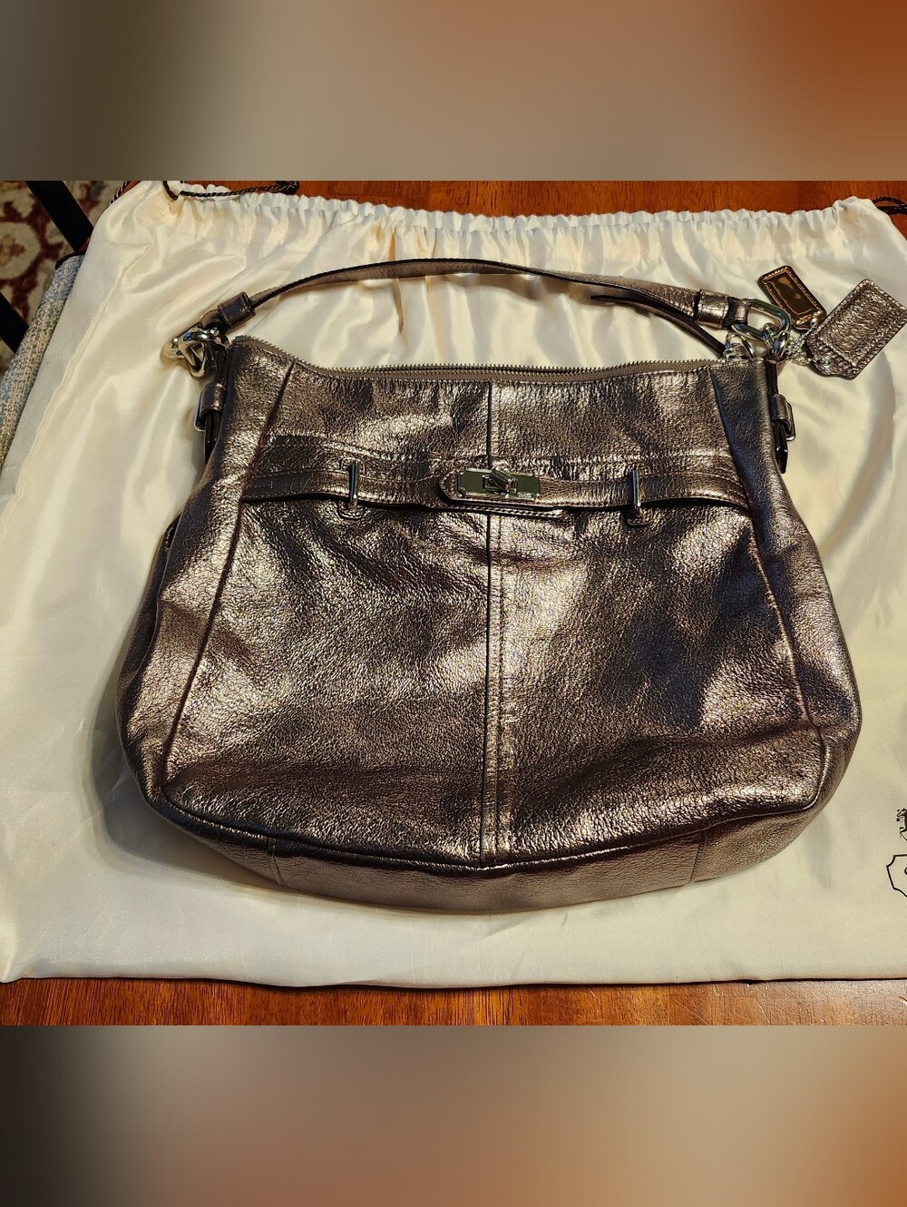 Coach Ashlyn Metallic Pewter Leather Shoulder Bag